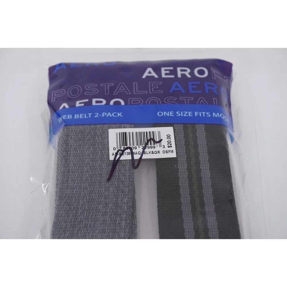 Aeropostale Web Belt(s) 2 Pack Mens Grey & Black W/Stripe OSFM Preppy